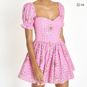 LoveShackFancy Pink Eyelet Mini Dress